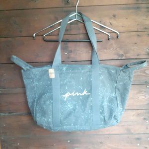New with tags PINK brand grey with white splatter design large tote bag